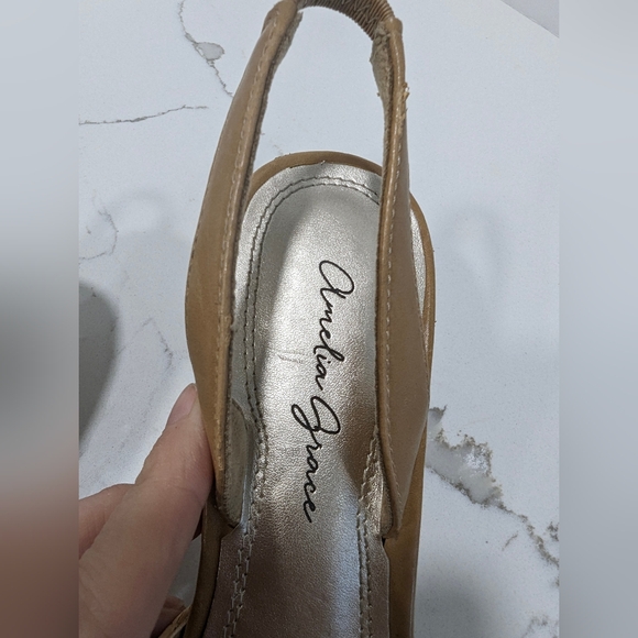 AMELIA GRACE Erica real cork slingback pointed toe brown shoe kitten heel sz 8M - Picture 6 of 9